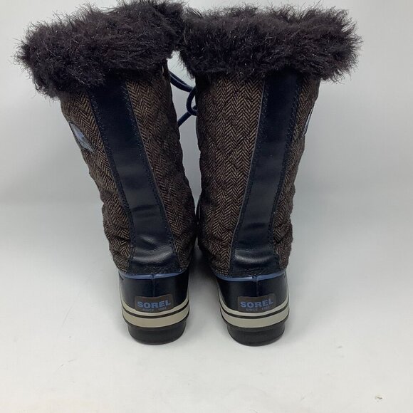 Sorel women's Tofino Herringbone tall boots 8.5 brown blue laces winter snow - Picture 4 of 9